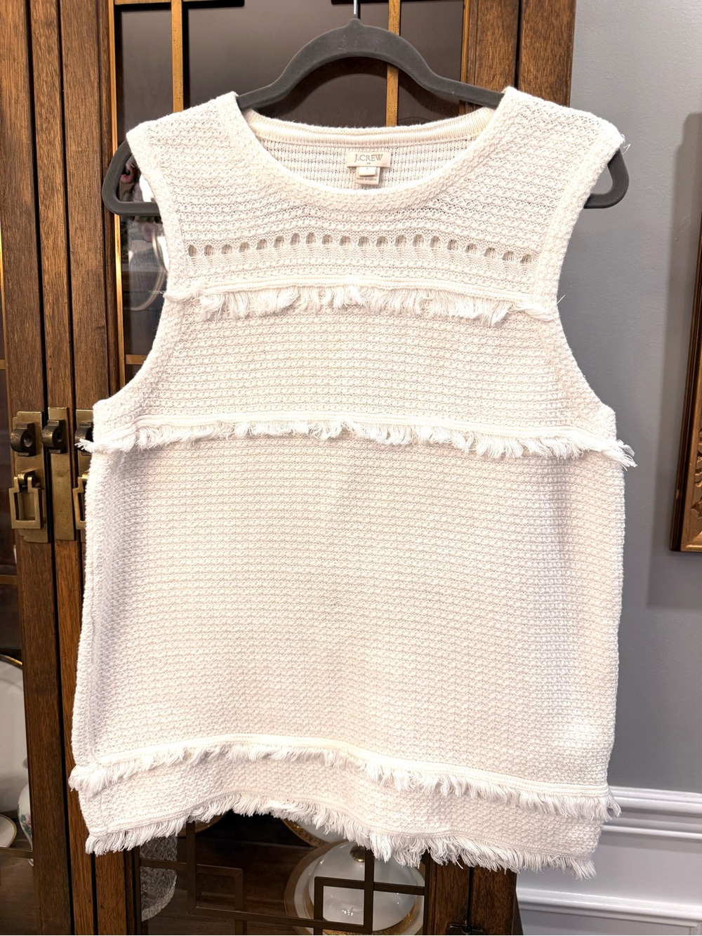 J. Crew Cream Fringed Knit Sleeveless Top